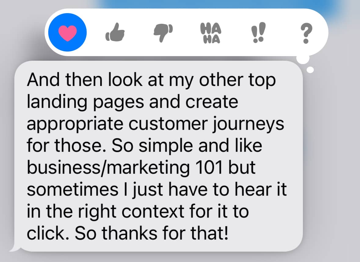 text message from friend - "Something i jjust have to hear a message in the right context for it to click. So thanks for that!"