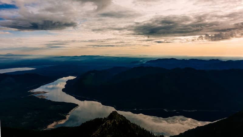 Mountain landscape with river and dramatic clouds