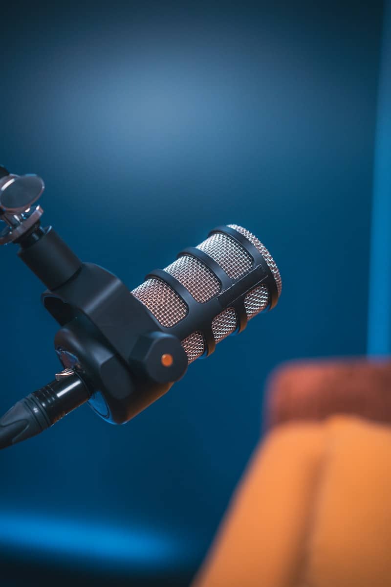 A professional microphone in a recording studio.