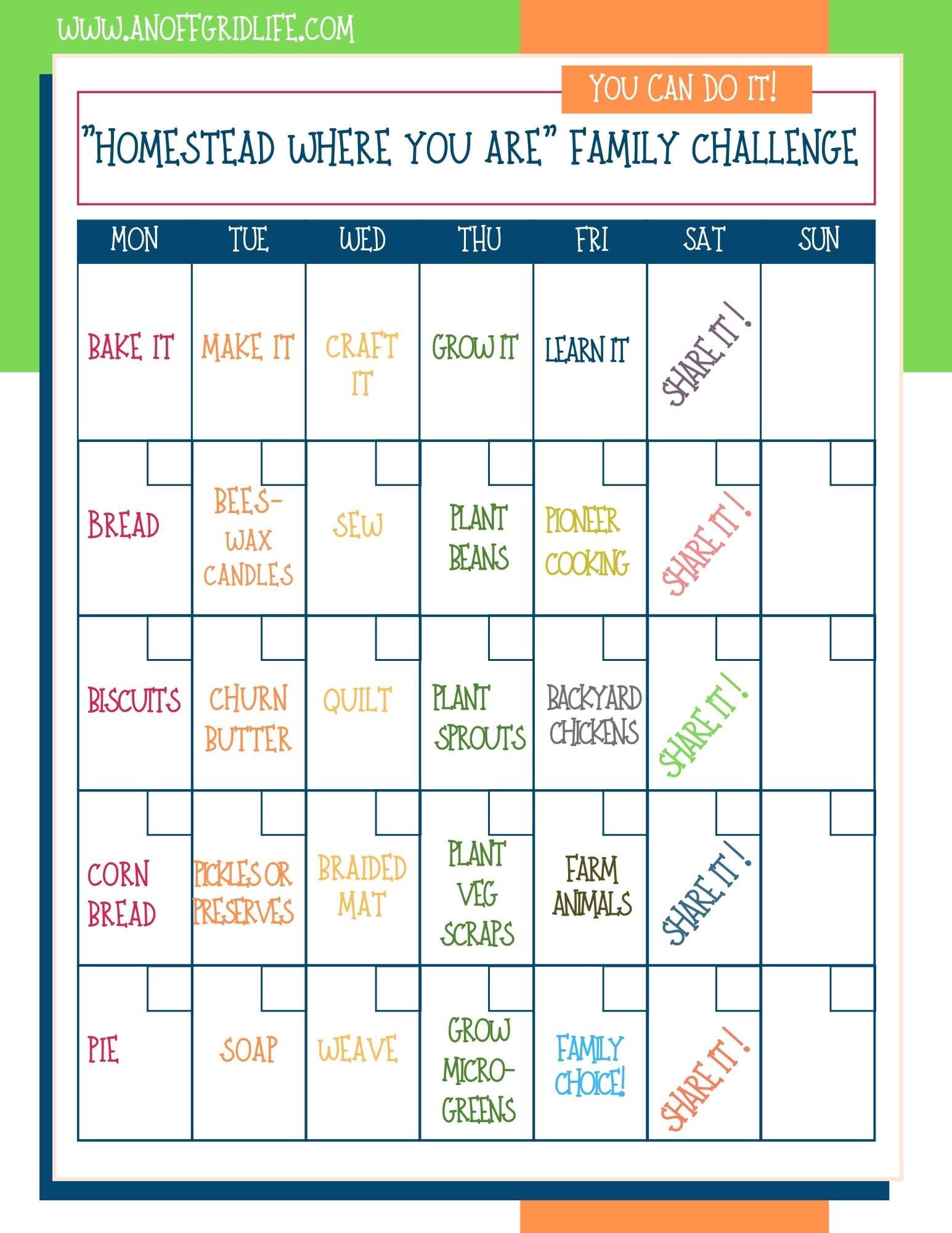The "Homestead Where You Are" Challenge Calendar!