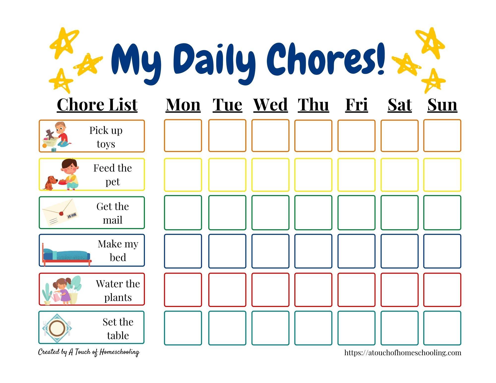 Free Printable Kindergarten 5 Year Old Chore Chart