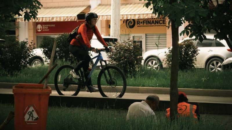 Person riding a bicycle on a street