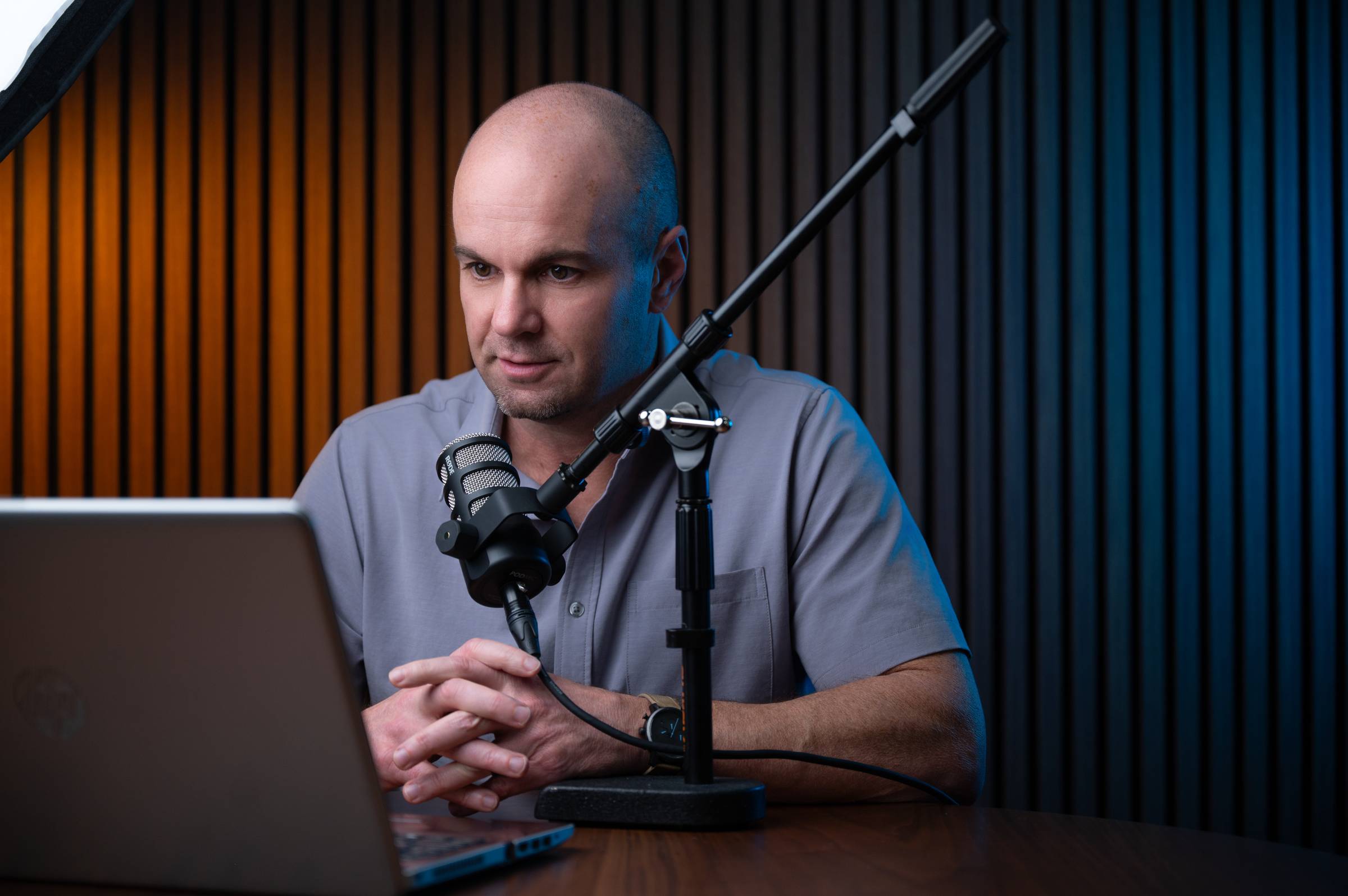 Nick Berry recording a podcast episode on leadership, listening, and scaling a business without losing customer alignment.