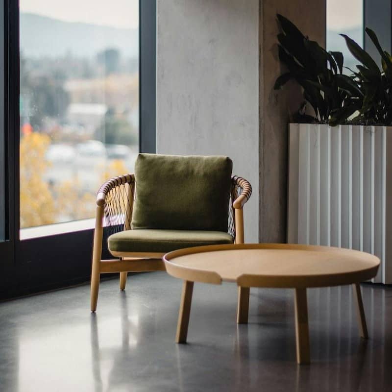 a chair and a table in a room