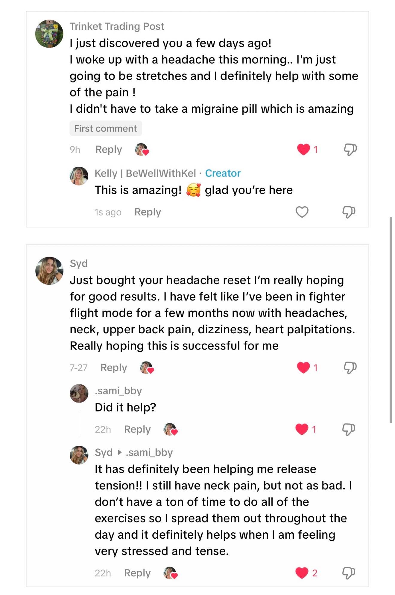Screenshot of a Headache Reset client review