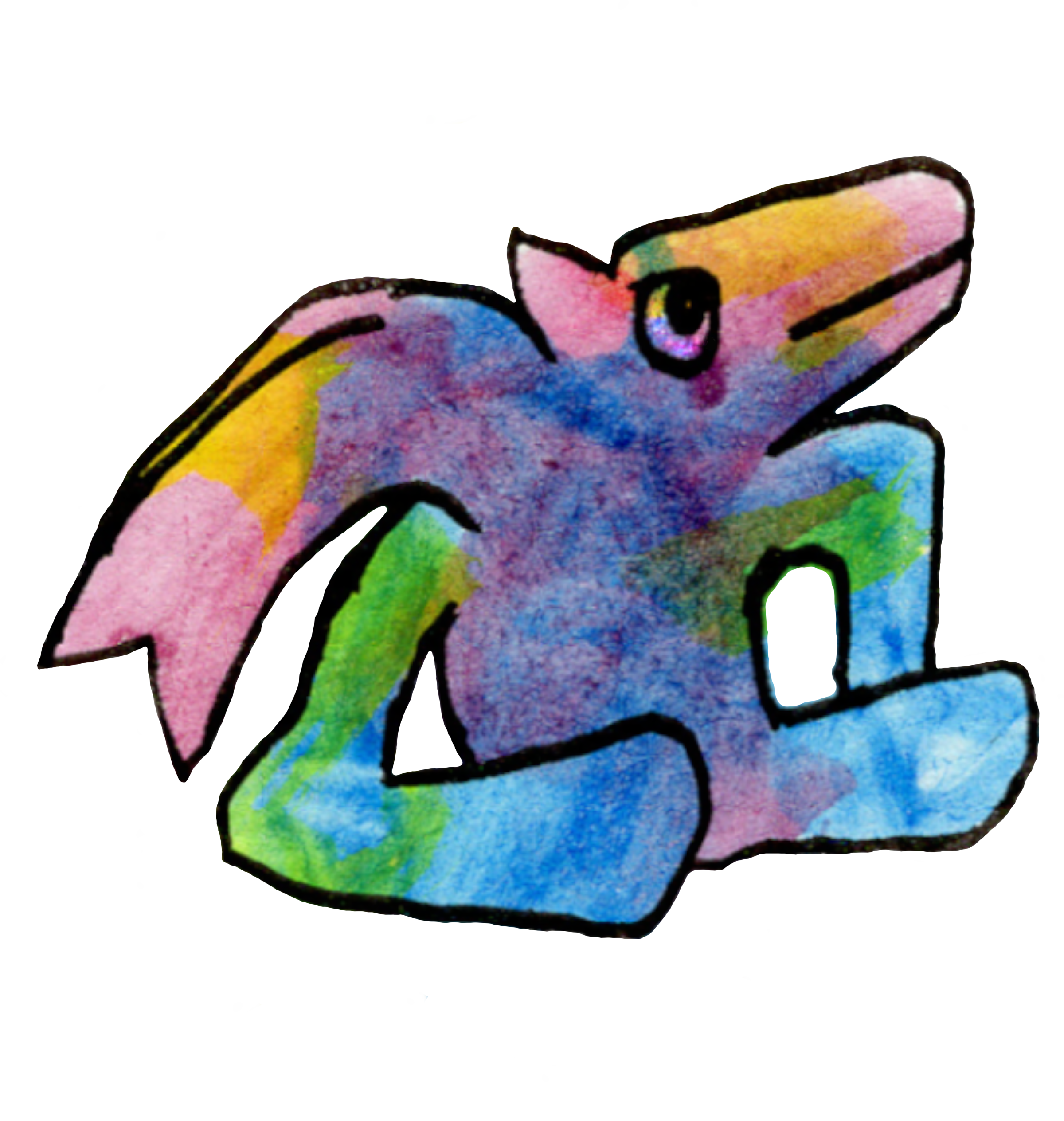 a colorful mysterious creature in watercolor and ink