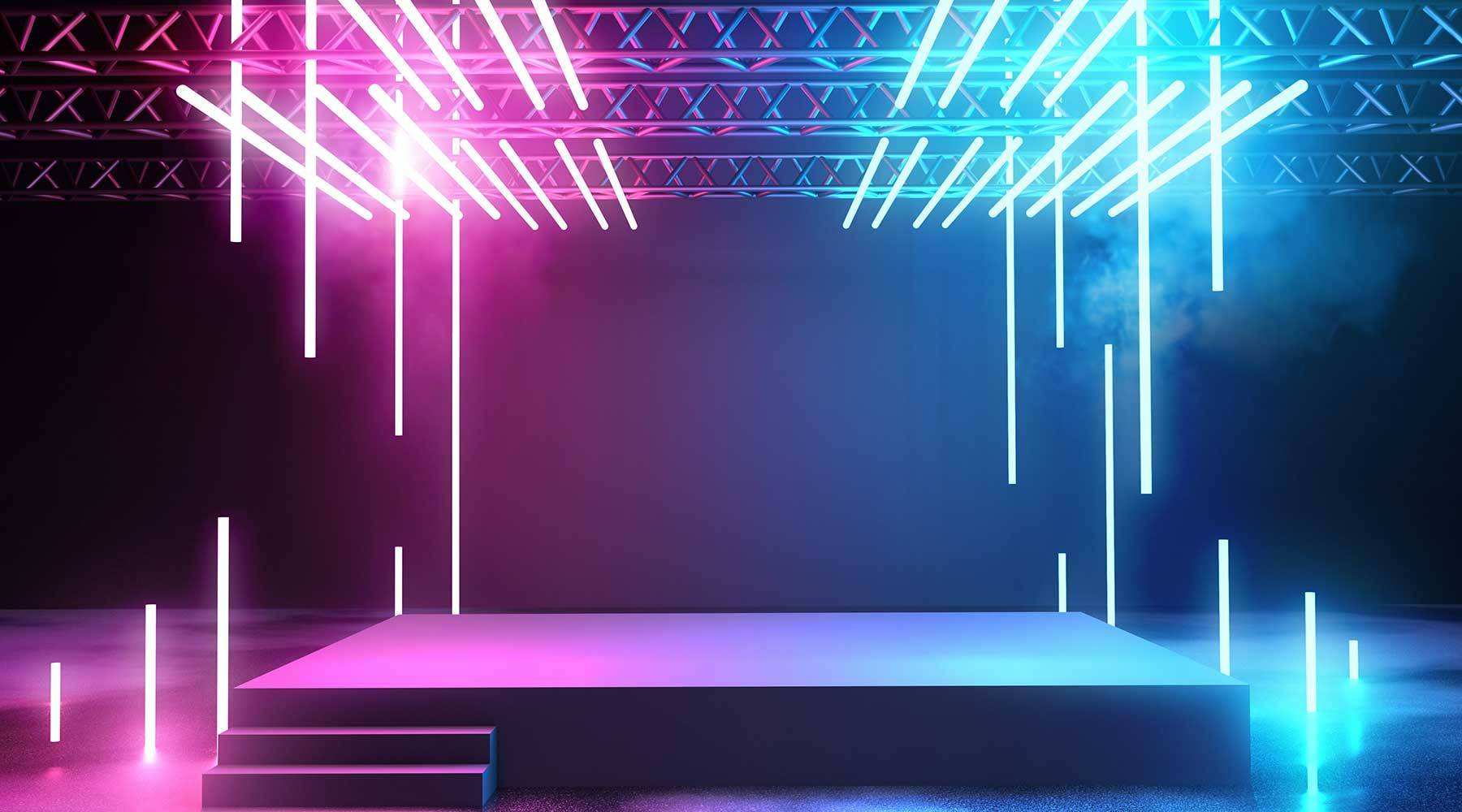 brand positioning score stage with purple and blue lights