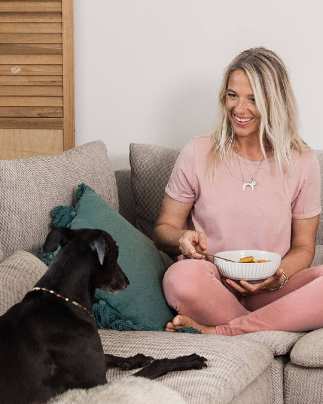 Dr Maz & Stella the hound sharing a meal